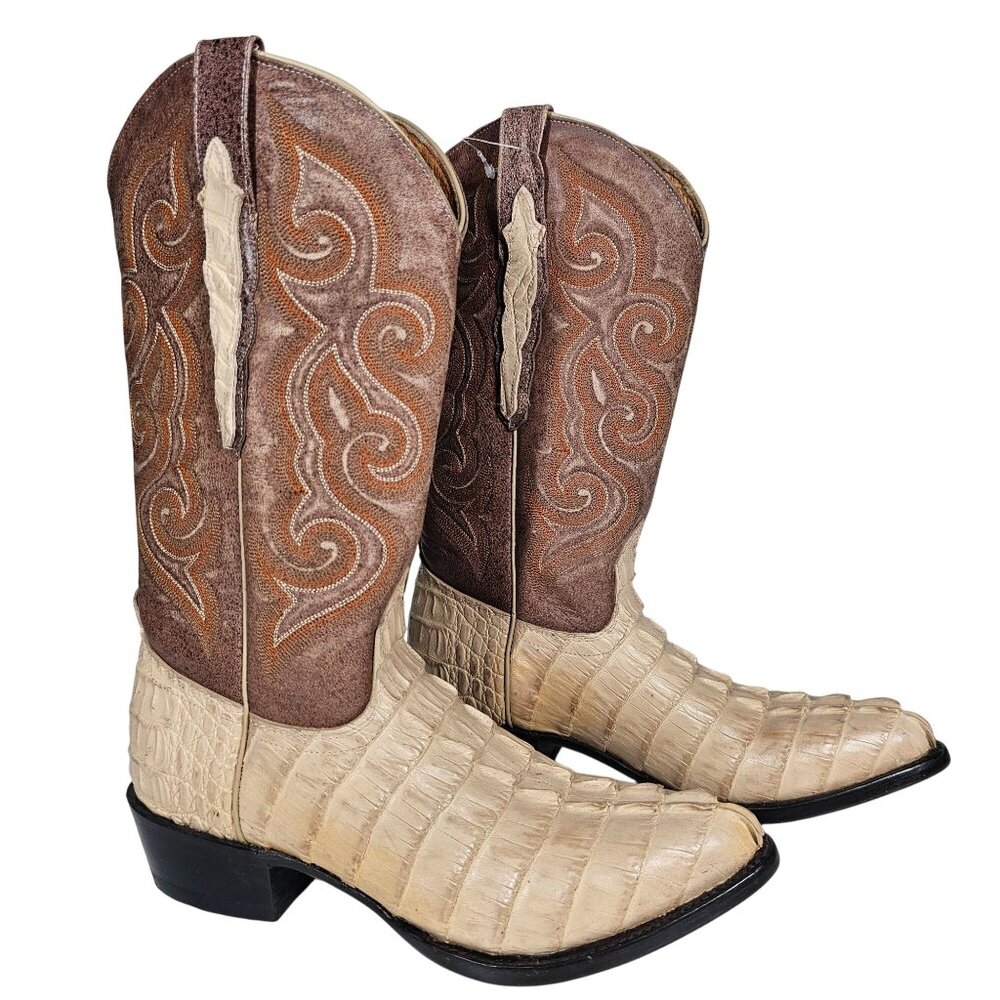 Sedona West Men's Genuine Hornback Caiman‎ Tail Cut Cowboy Boots Tan Brown 6.5D